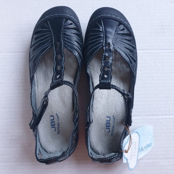 JBU Wm Melon Black Memory Foam Vegan Cutout Leather Sneakers Velcro T-Strap 7.5 - Picture 12 of 16